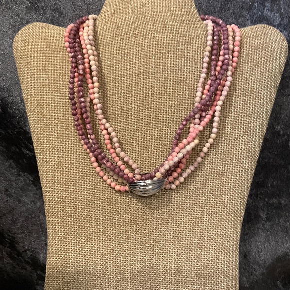 Vintage Purple, Pink and Cream Beaded Strand Necklace with Clip - Picture 1 of 3